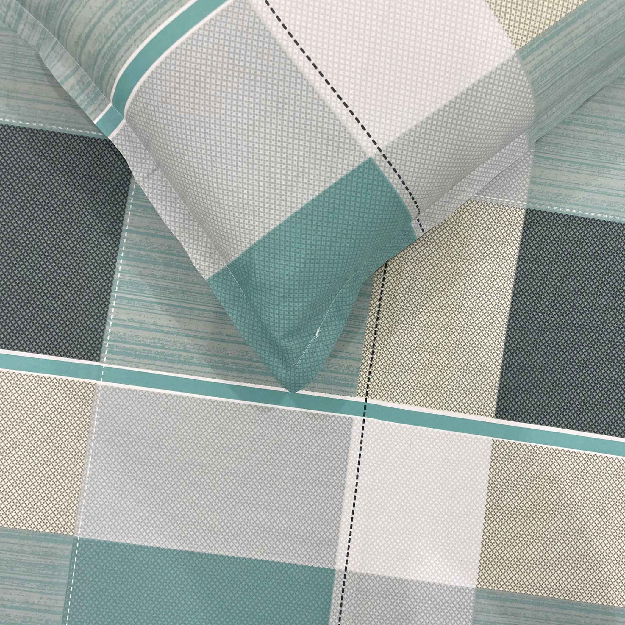 Teal Squares - 210TC Pure Cotton King Fitted Bedsheet (72x78x10 Inches)