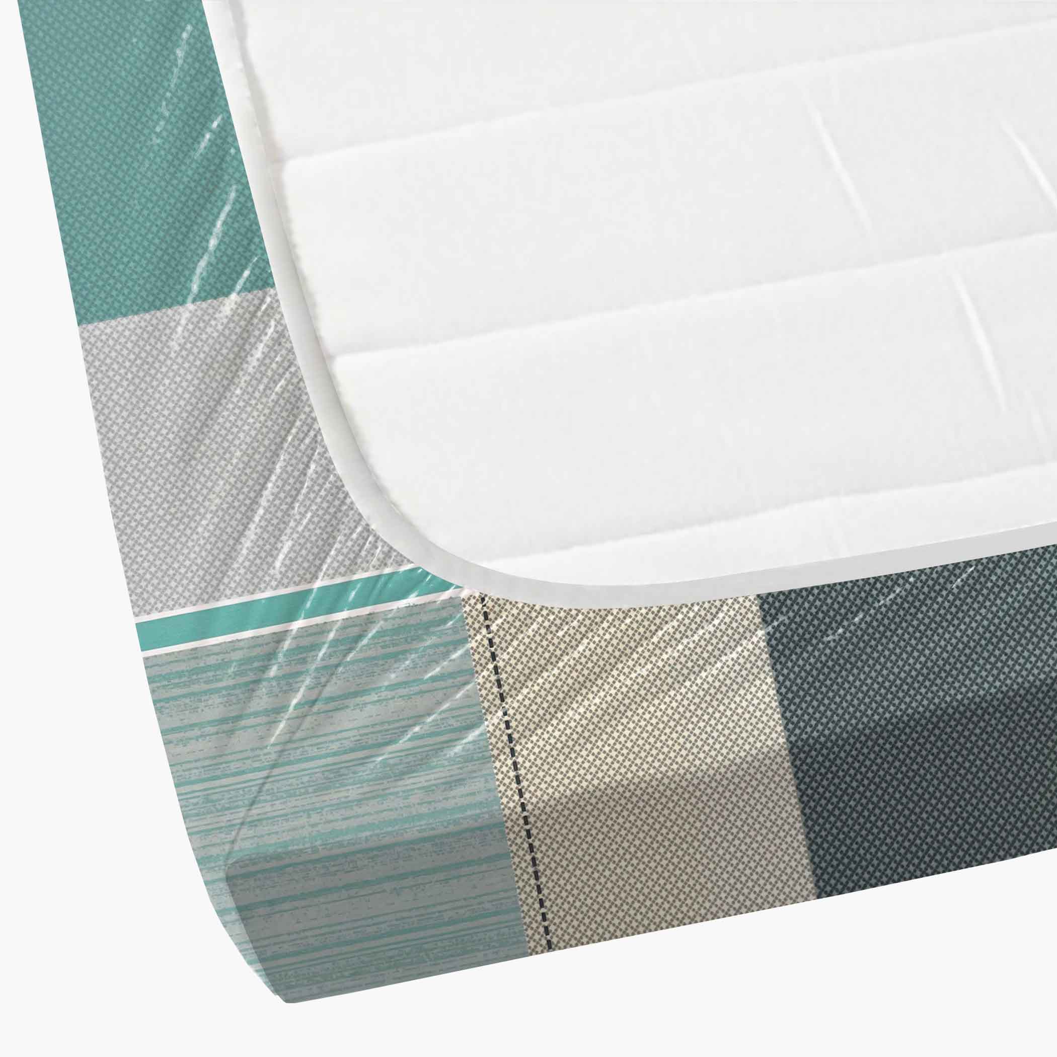 Teal Squares - 210TC Pure Cotton King Fitted Bedsheet (72x78x10 Inches)