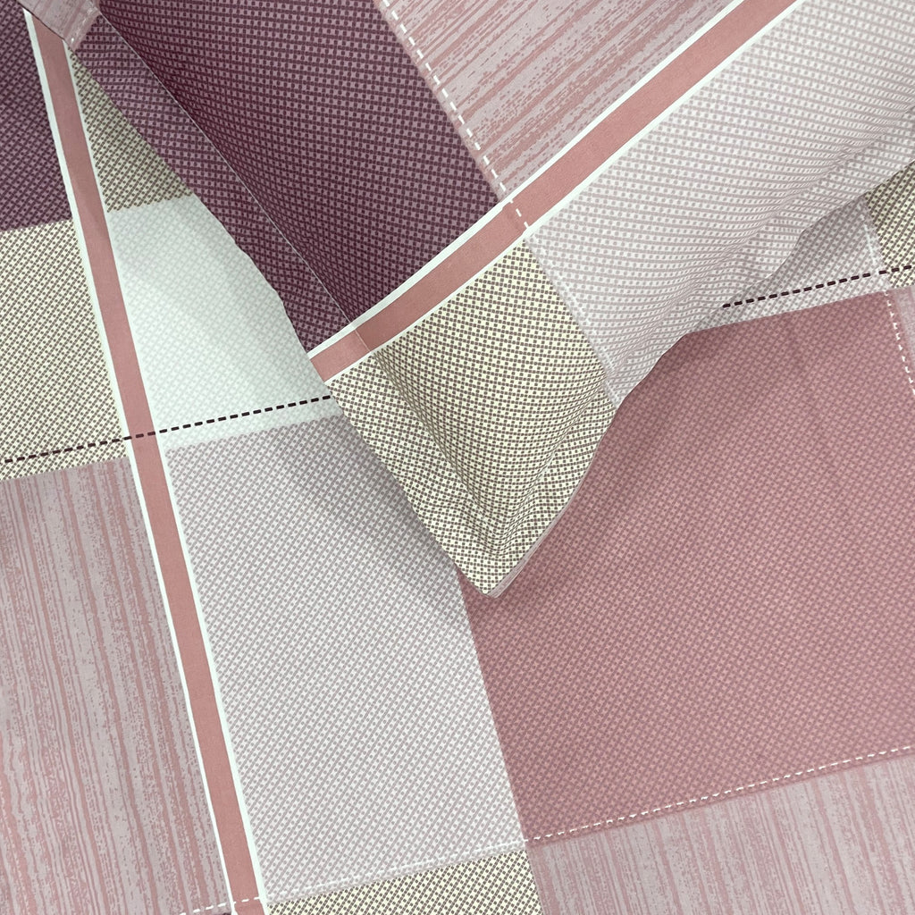 Pink Squares - 210TC Pure Cotton Queen Fitted Bedsheet (60x73x10 Inches)