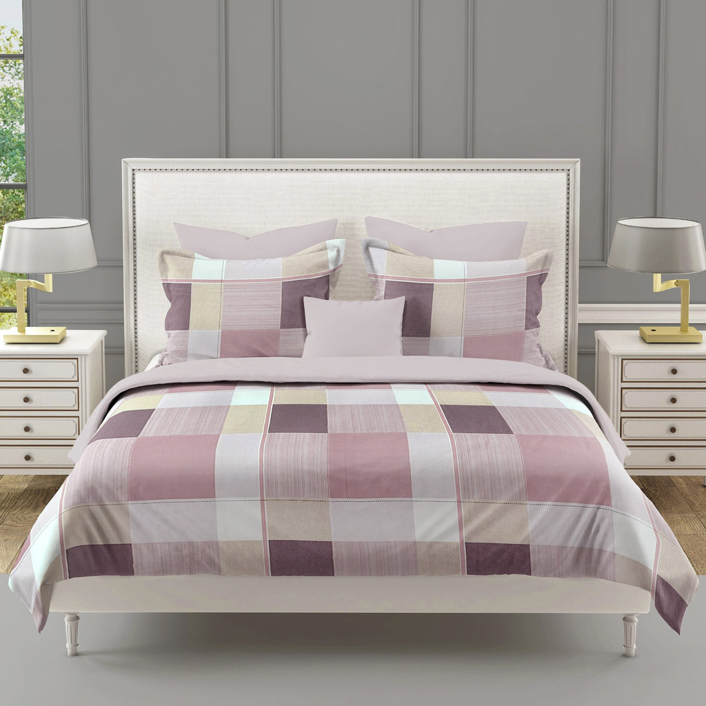 Pink Squares - 210TC Pure Cotton Queen Fitted Bedsheet (60x73x10 Inches)