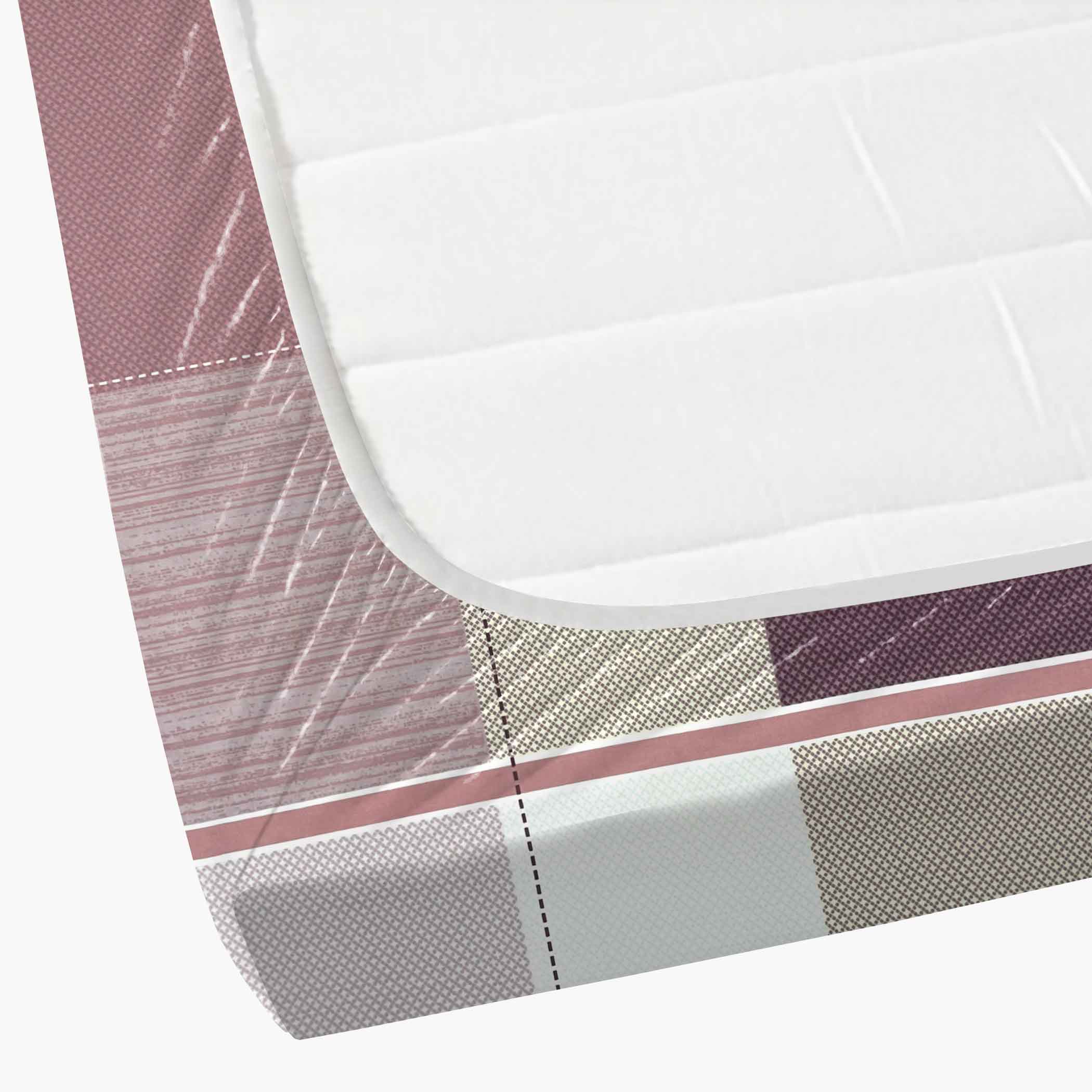 Pink Squares - 210TC Pure Cotton King Fitted Bedsheet (72x78x10 Inches)