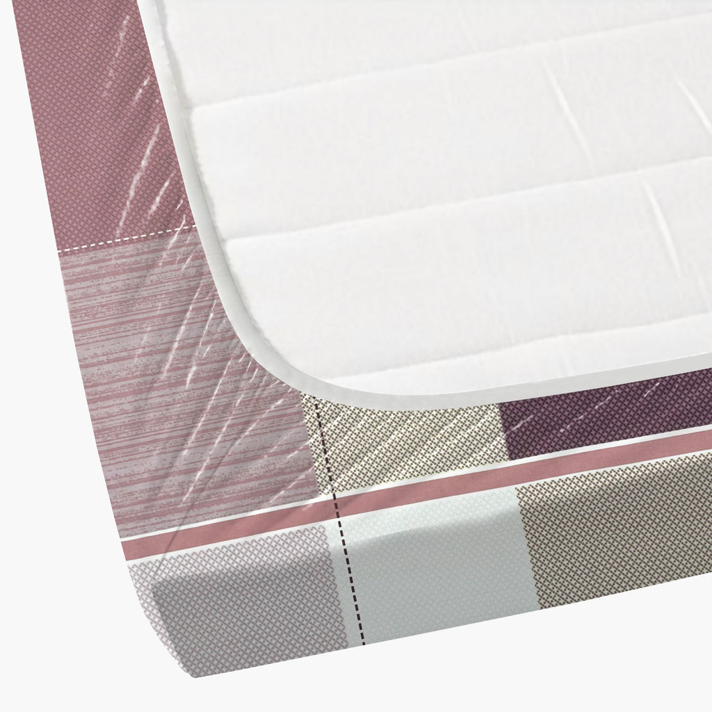 Pink Squares - 210TC Pure Cotton Queen Fitted Bedsheet (60x73x10 Inches)