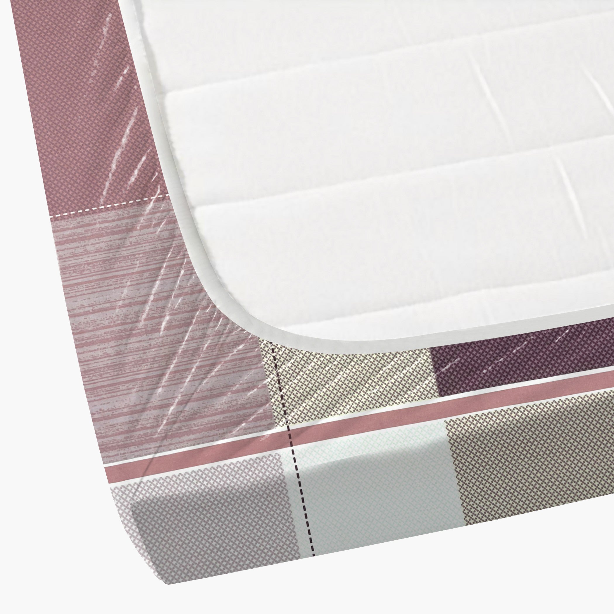 Pink Squares - 210TC Pure Cotton Queen Fitted Bedsheet (60x73x10 Inches)