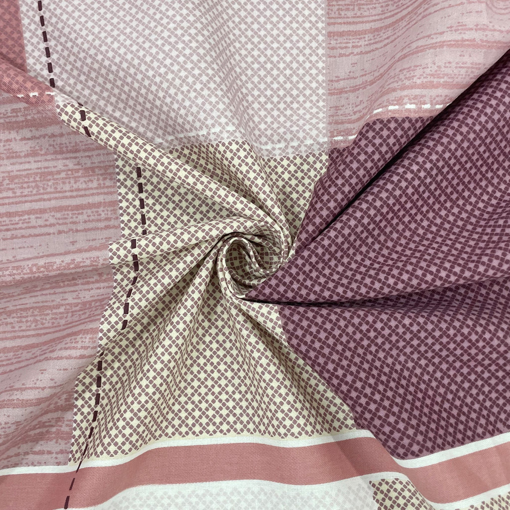 Pink Squares - 210TC Pure Cotton King Fitted Bedsheet (72x78x10 Inches)
