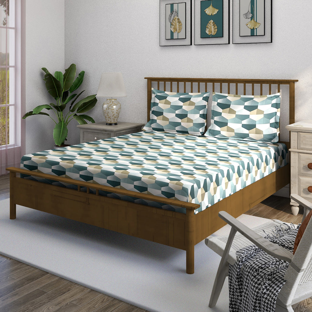 Teal Hex - 210TC Pure Cotton King Fitted Bedsheet (72x78x10 Inches)