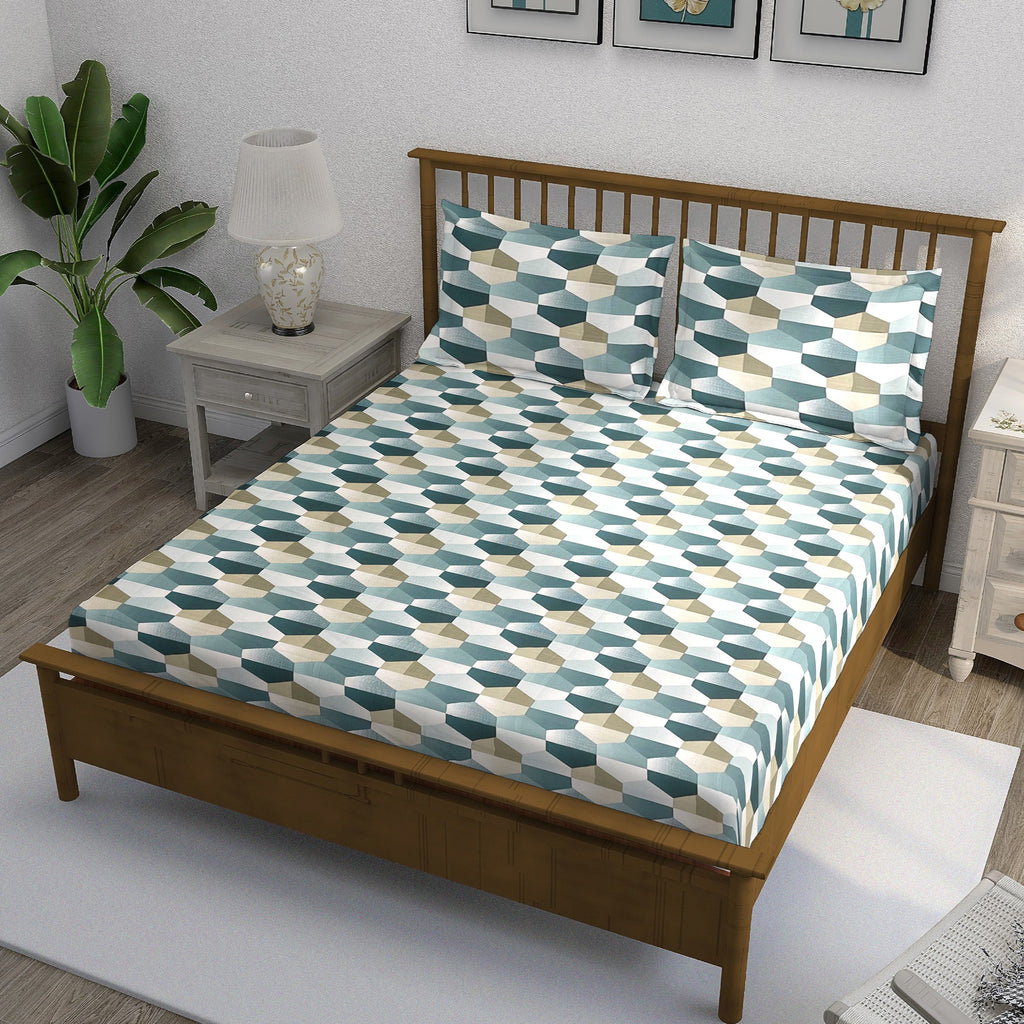 Teal Hex - 210TC Pure Cotton King Fitted Bedsheet (72x78x10 Inches)