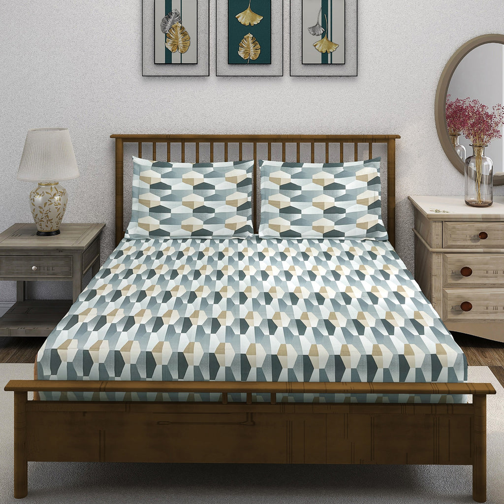 Grey Hex - 210TC Pure Cotton Single Fitted Bedsheet (36 x 78 x 10 Inches)
