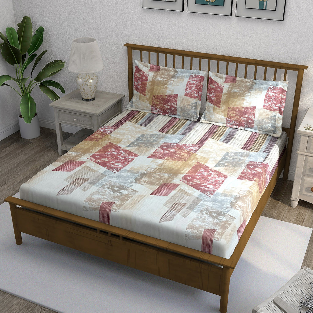 Rose Matrix - 210TC Pure Cotton Queen Fitted Bedsheet (60x73x10 Inches)