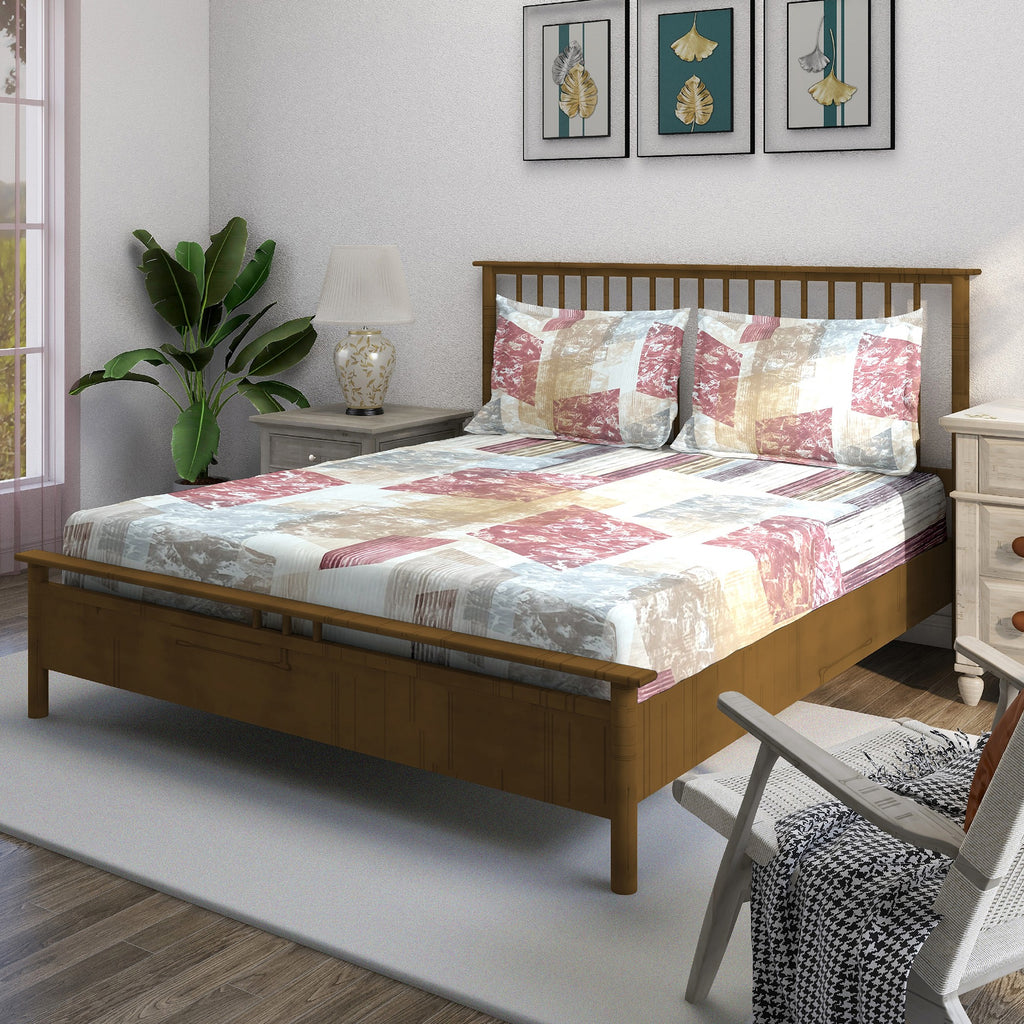 Rose Matrix - 210TC Pure Cotton Queen Fitted Bedsheet (60x73x10 Inches)