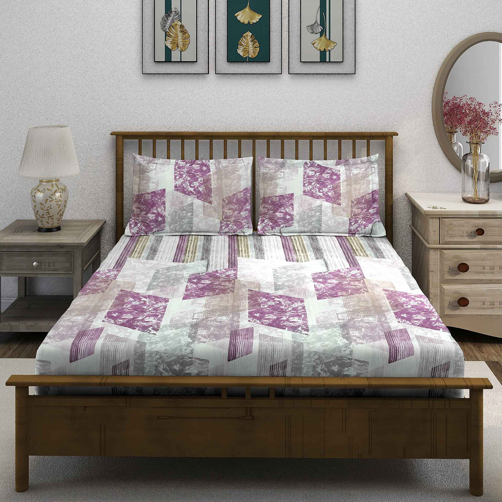 Magenta Matrix - 210TC Pure Cotton King Fitted Bedsheet (72x78x10 Inches)