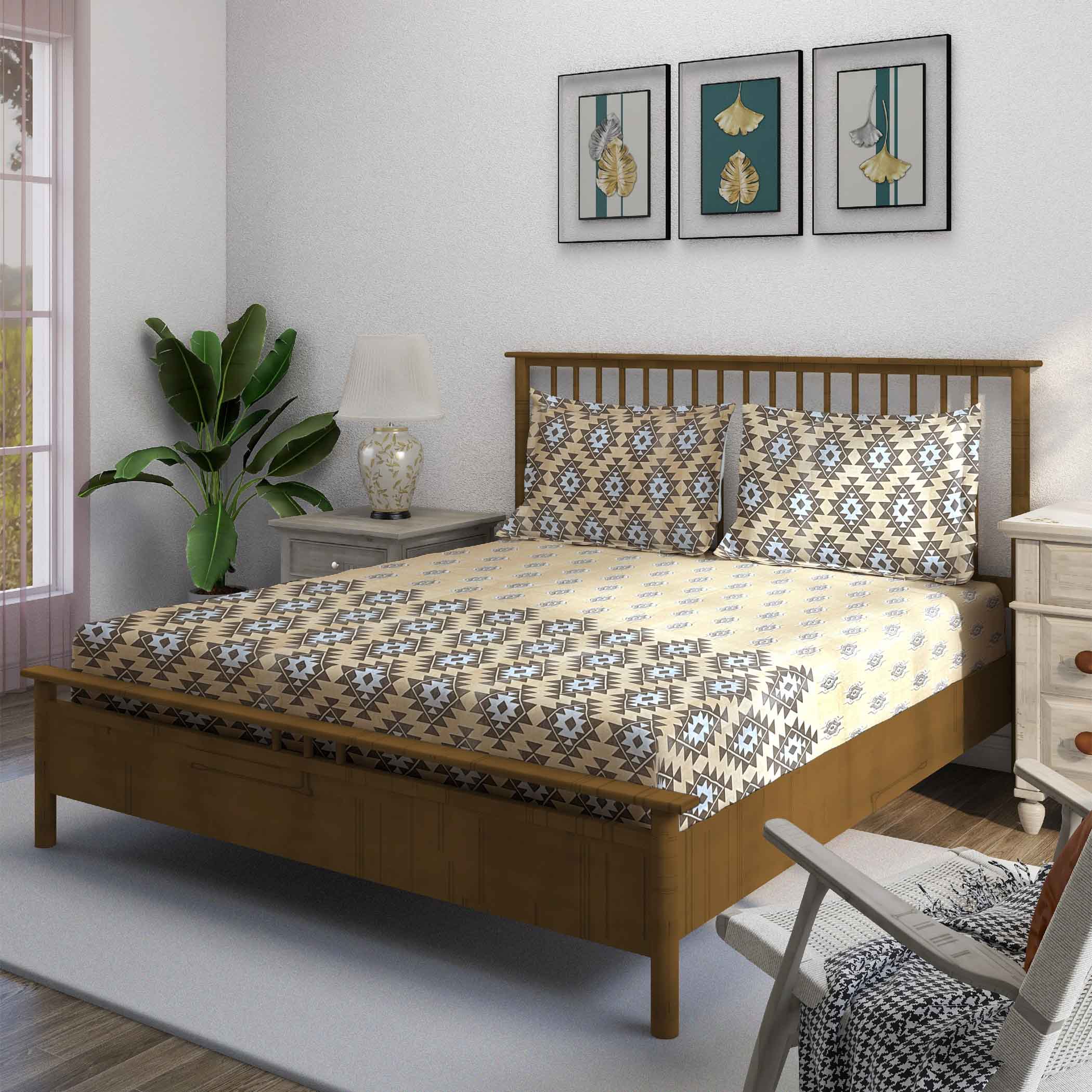 Beige Dunes - 210TC Pure Cotton King Fitted Bedsheet (72x78x10 Inches)