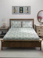 Royal Damask Grey 210 TC Pure Cotton King Fitted Bedsheet with 2 Pillow Covers (72 x 78 x 10 Inches)