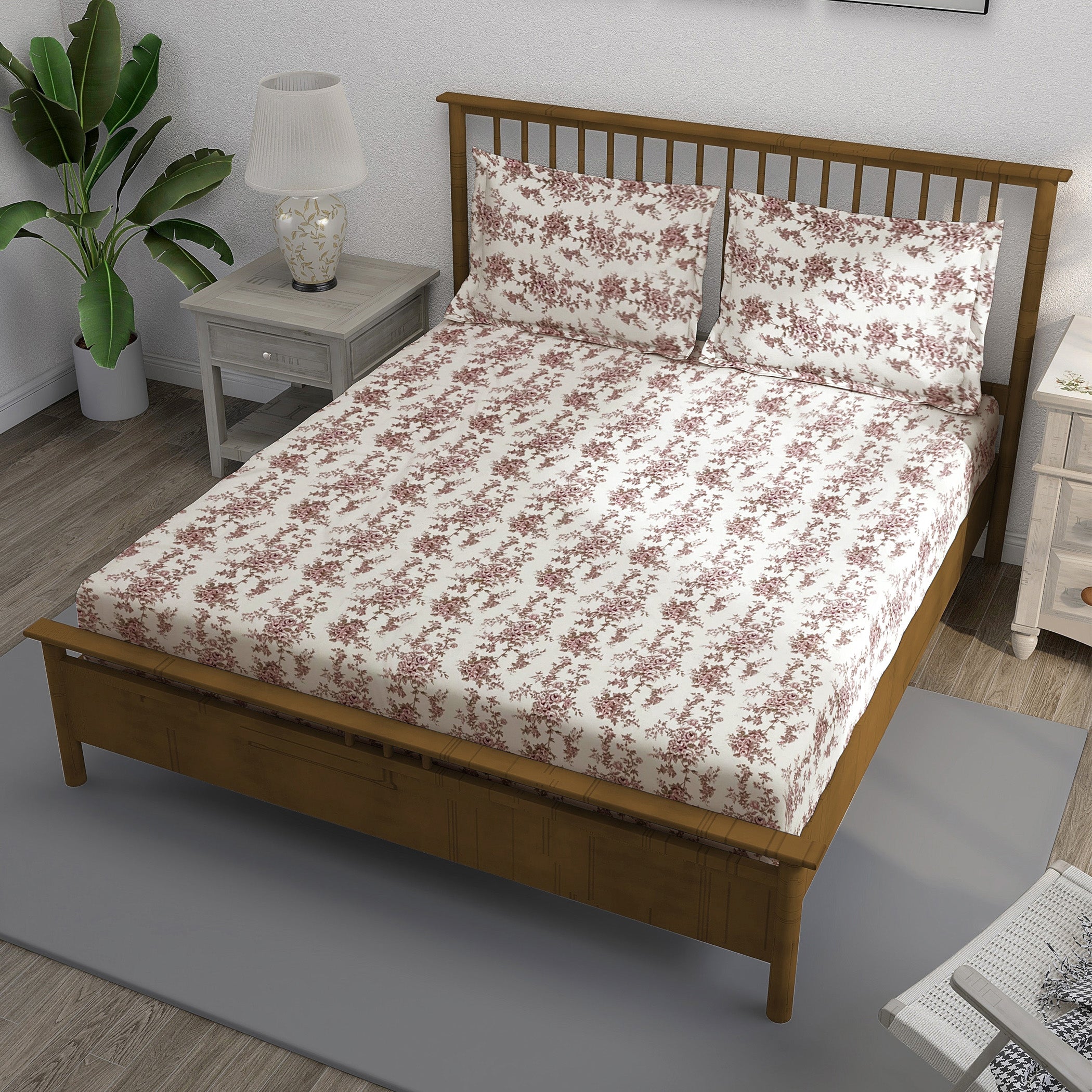 Wine Charm - 250TC Pure Cotton Super King Bedsheet (108x108 Inches)