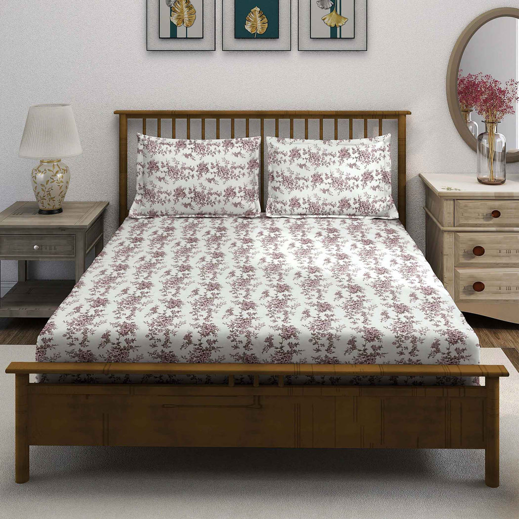 Wine Charm - 250TC Pure Cotton King Fitted Bedsheet (72x78x10 Inches)