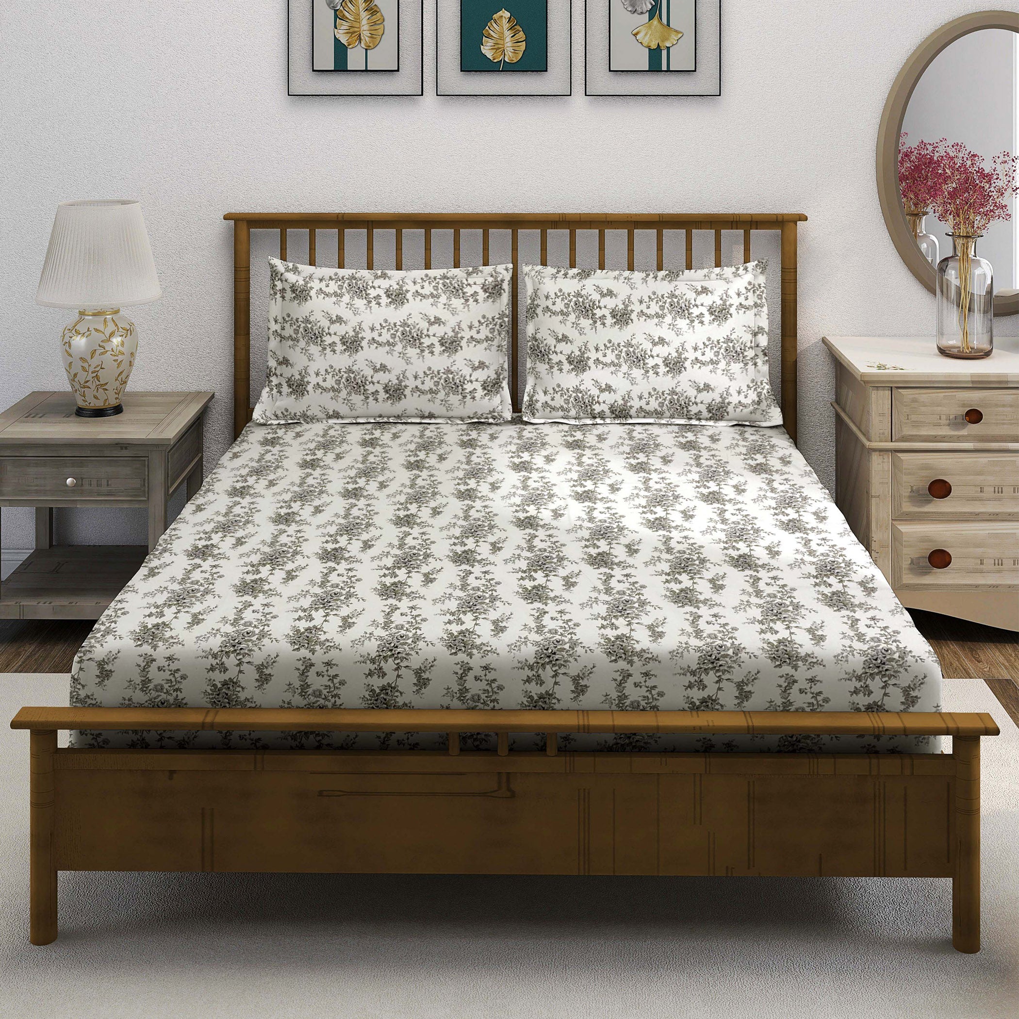 Grey Charm - 250TC Pure Cotton Super King Bedsheet (108x108 Inches)