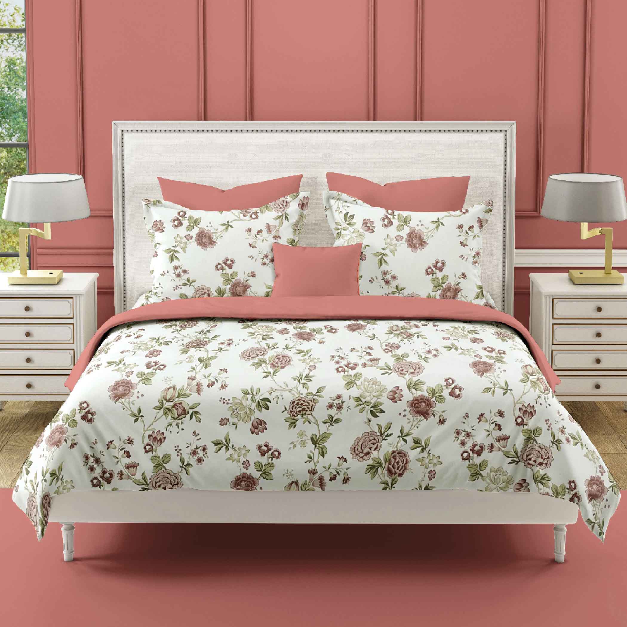 Peony Grace - 250TC Pure Cotton King Fitted Bedsheet (72x78x10 Inches)