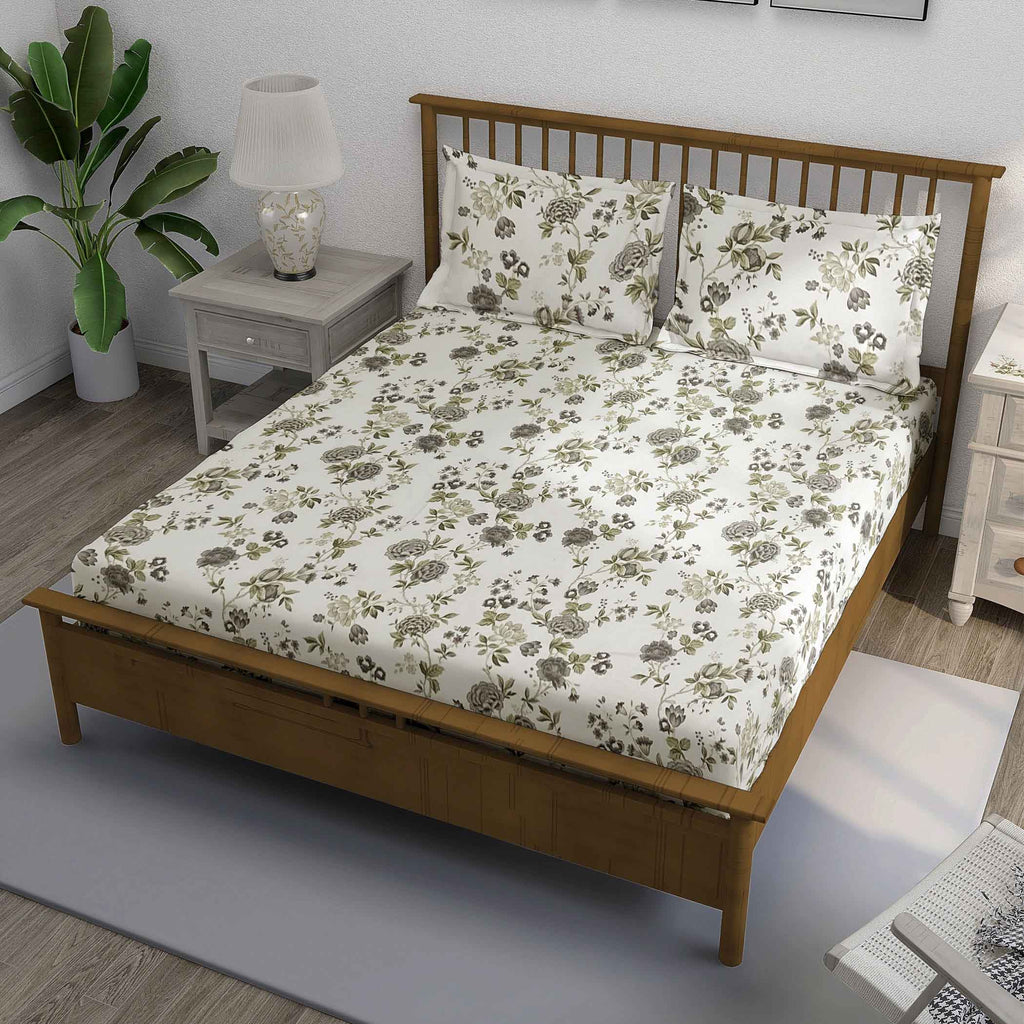 Olive Grace - 250TC Pure Cotton Double Queen (90x100 Inches)