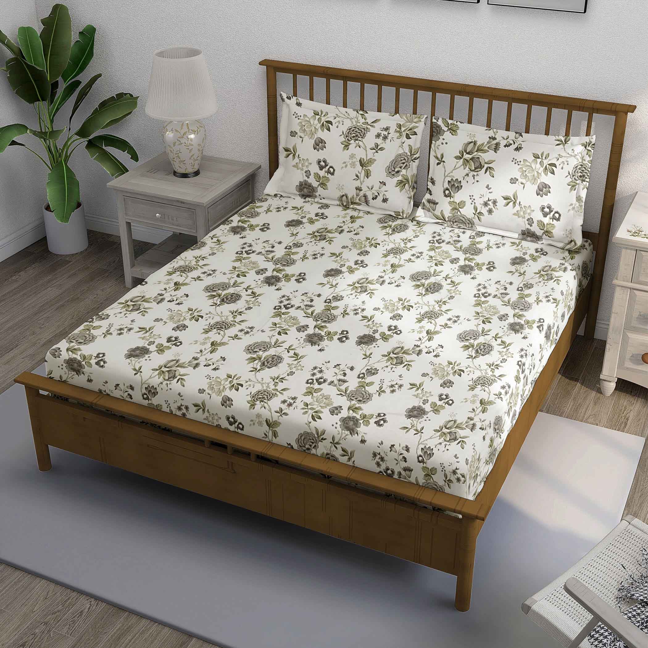 Olive Grace - 250TC Pure Cotton Double Queen (90x100 Inches)