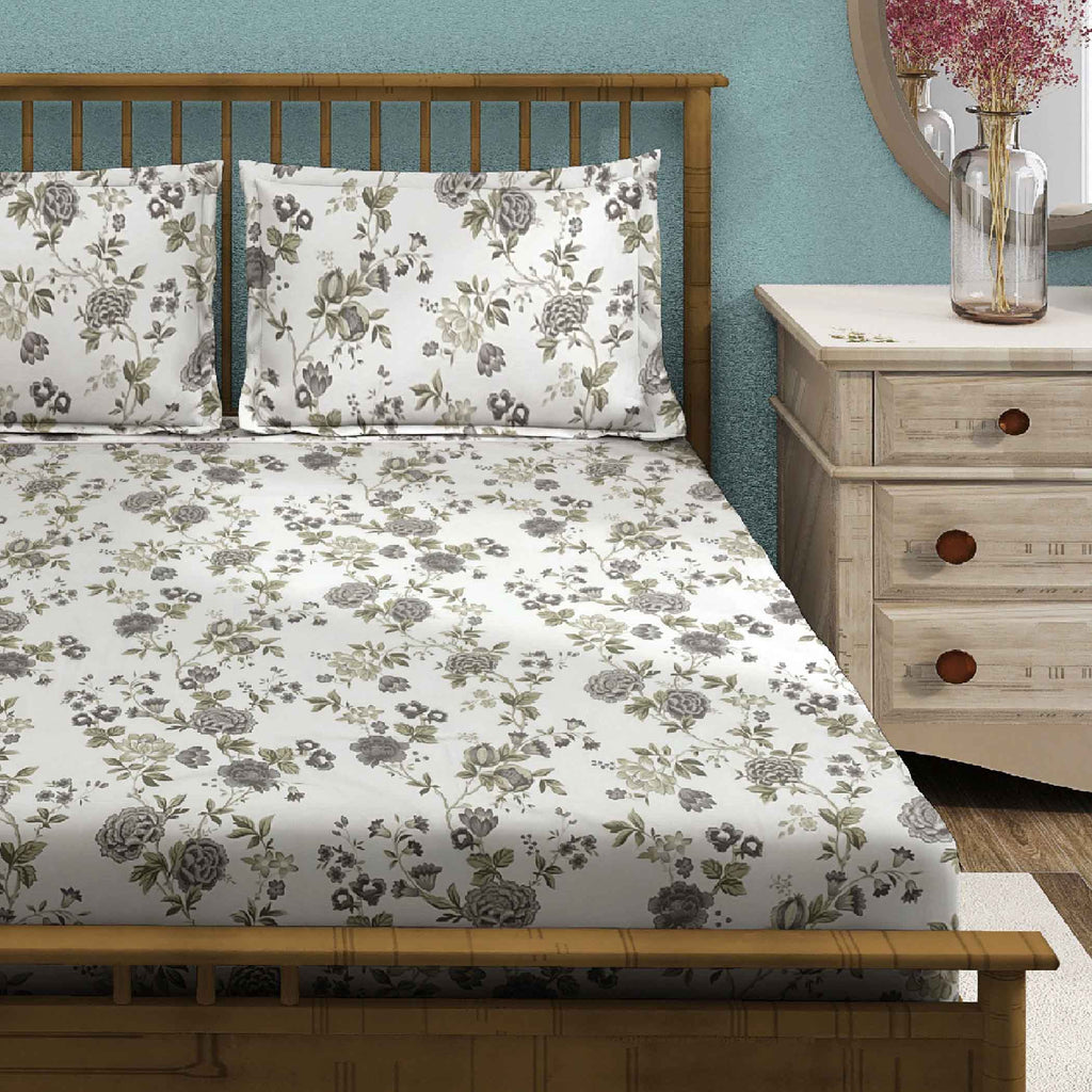 Olive Grace - 250TC Pure Cotton King Fitted Bedsheet (72x78x10 Inches)