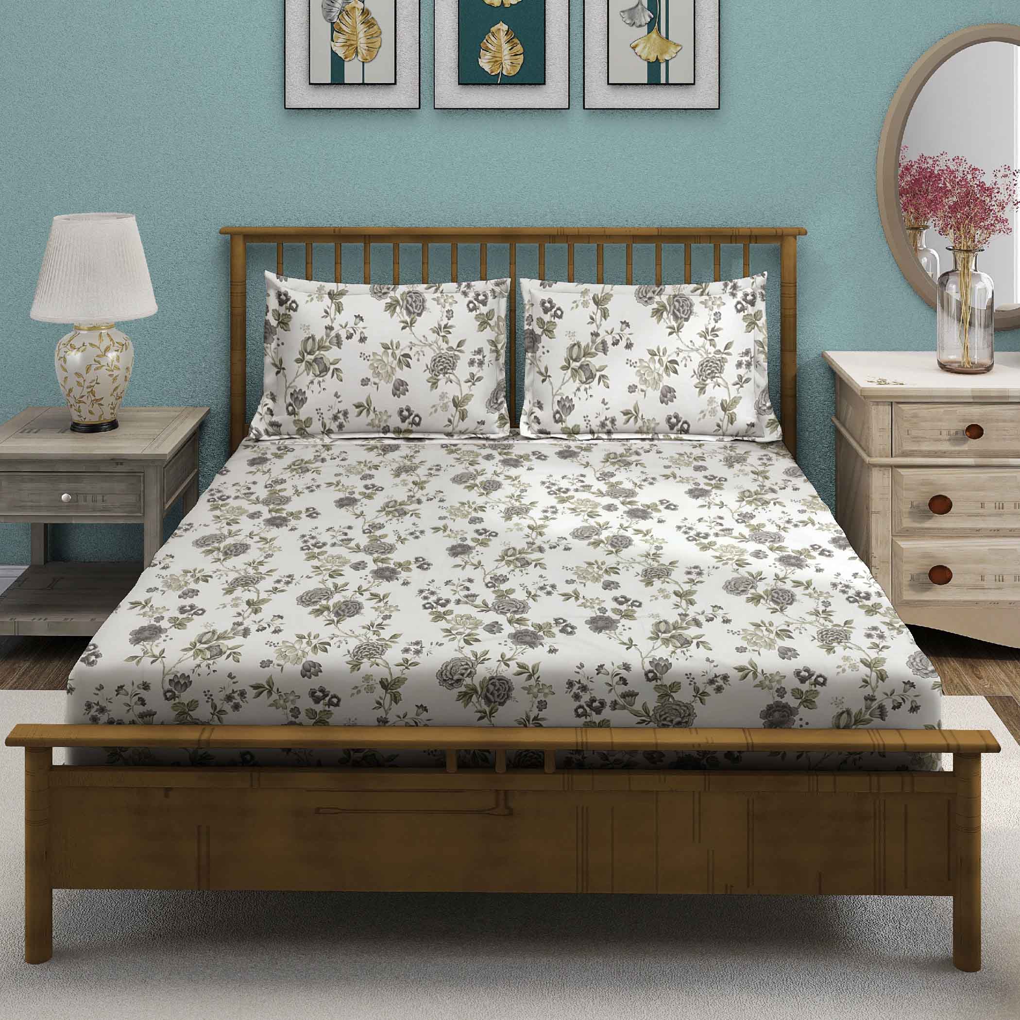 Olive Grace - 250TC Pure Cotton Double Queen (90x100 Inches)