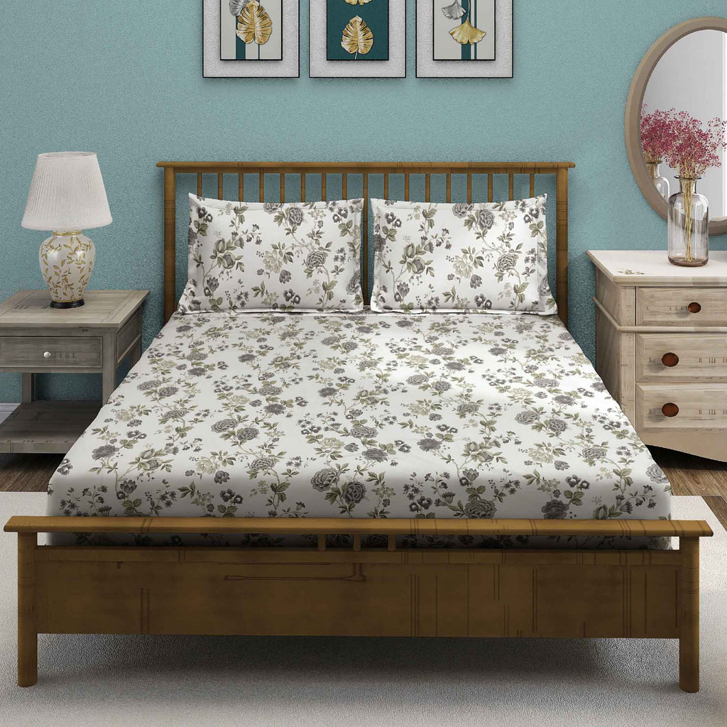 Olive Grace - 250TC Pure Cotton King Fitted Bedsheet (72x78x10 Inches)