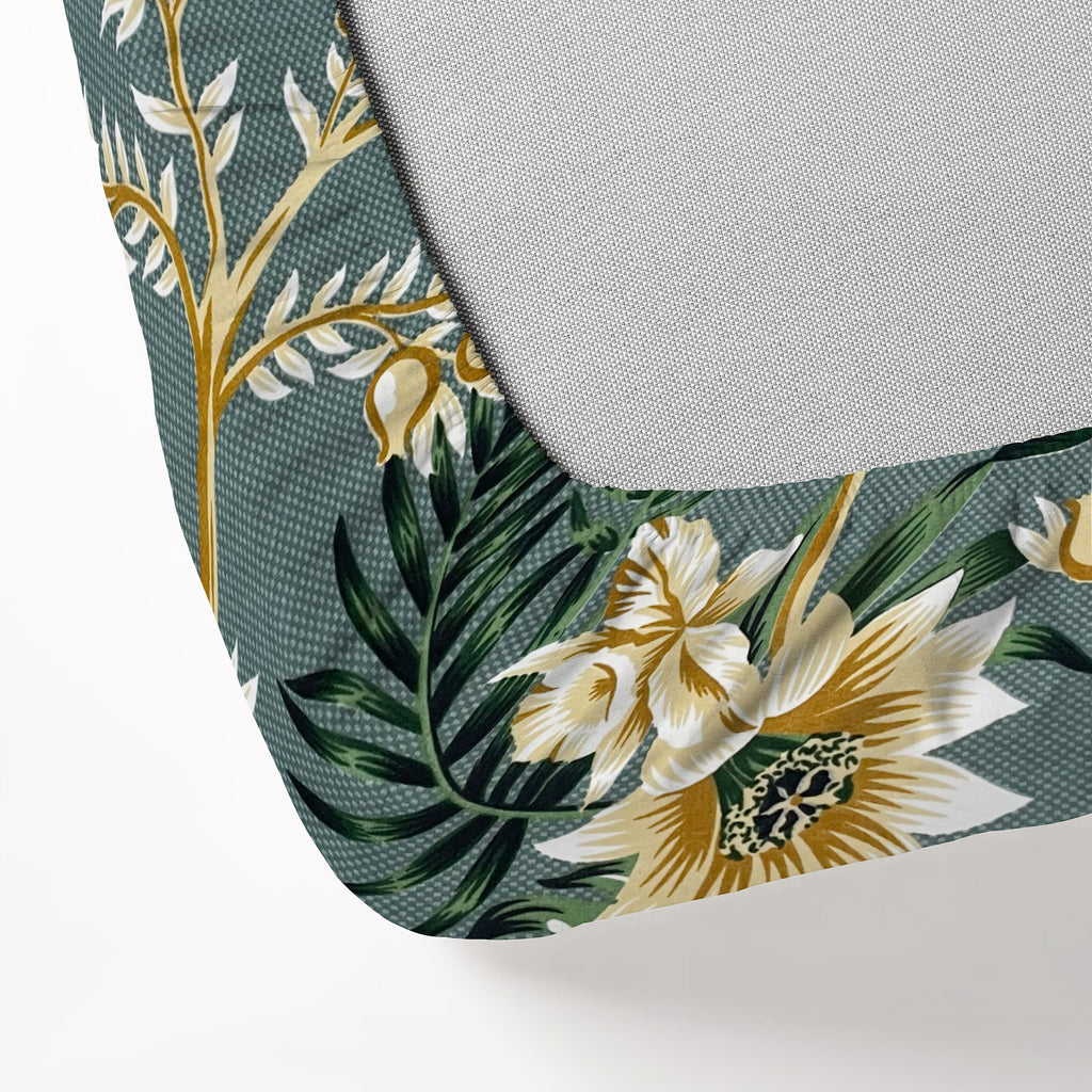 Floral Print Teal 200 TC King  Fitted Besheet With 2 Pillow Covers (72x78x10 Inches)
