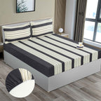 Monochrome Elegance - Yarn-Dyed Striped King Fitted Bedsheet (72x78x10 Inches)