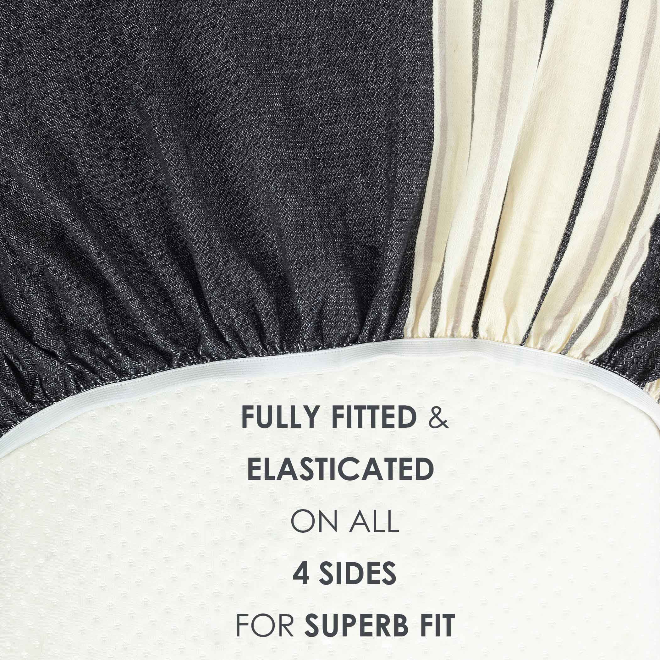 Monochrome Elegance - Yarn-Dyed Striped King Fitted Bedsheet (72x78x10 Inches)