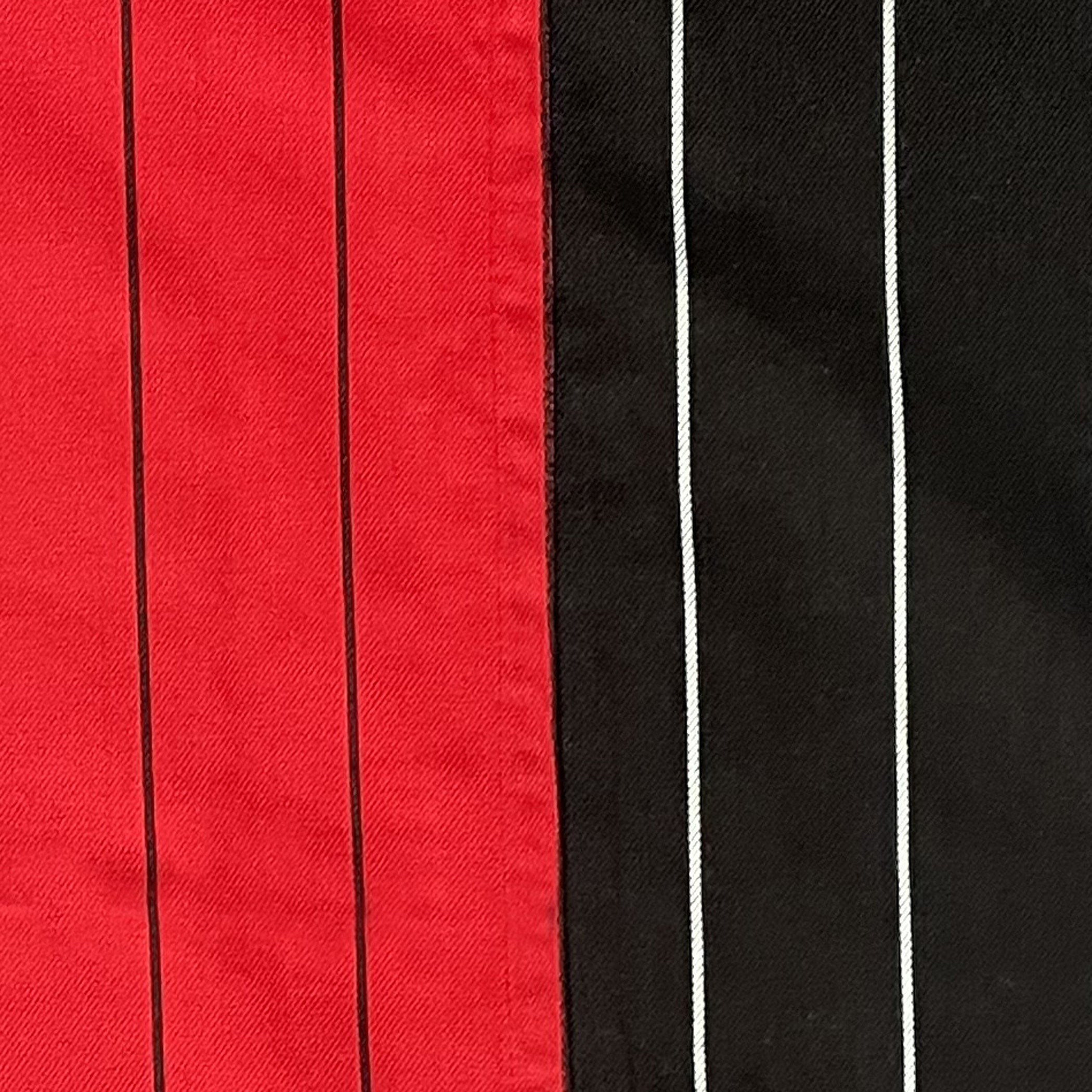 Red & Black Pinstripe Pure Cotton 240 TC King Fitted Bedsheet with 2 Pillow Covers (72x78x10 Inches)