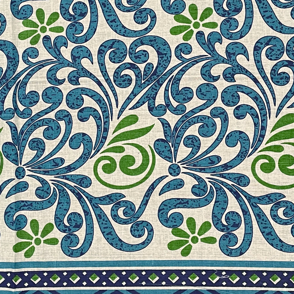 Blue Ethnic Floral Print Pure Cotton 120 TC King Fitted Bedsheet with 2 Pillow Covers (72x78x10 Inches)