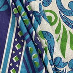 Blue Ethnic Floral Print Pure Cotton 120 TC King Fitted Bedsheet with 2 Pillow Covers (72x78x10 Inches)