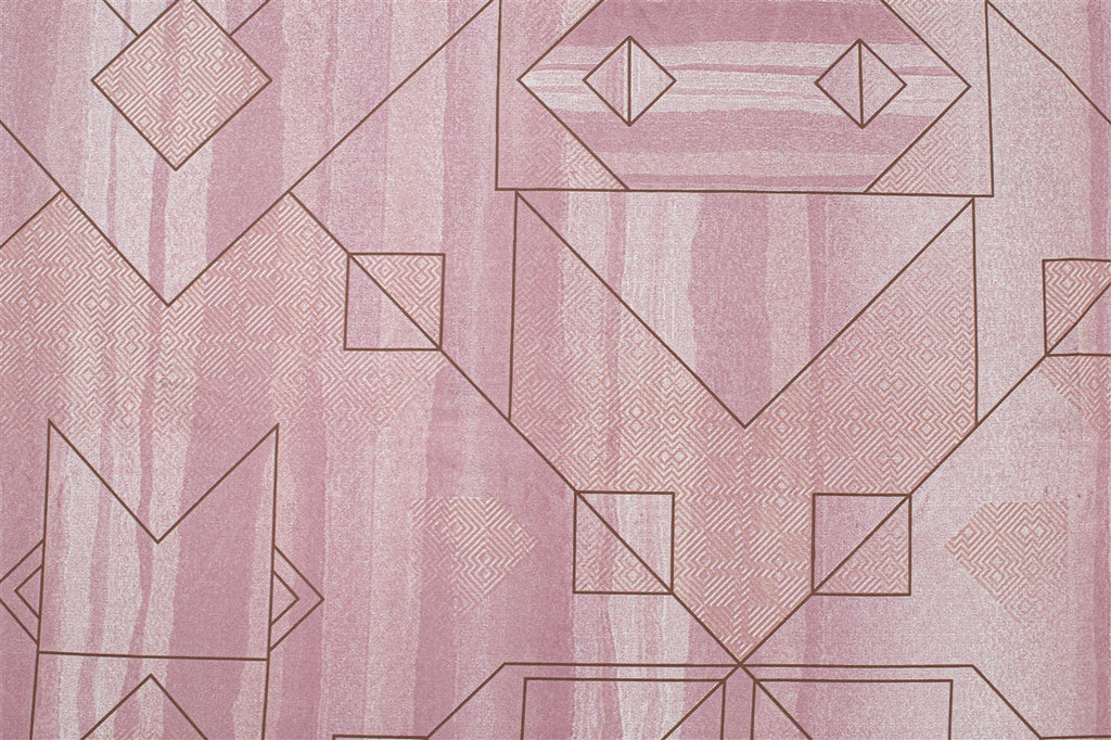 Soft Pink Geo-Lines King Fitted Bedsheet with 2 Pillow Covers 200TC (72x78x10 inches)