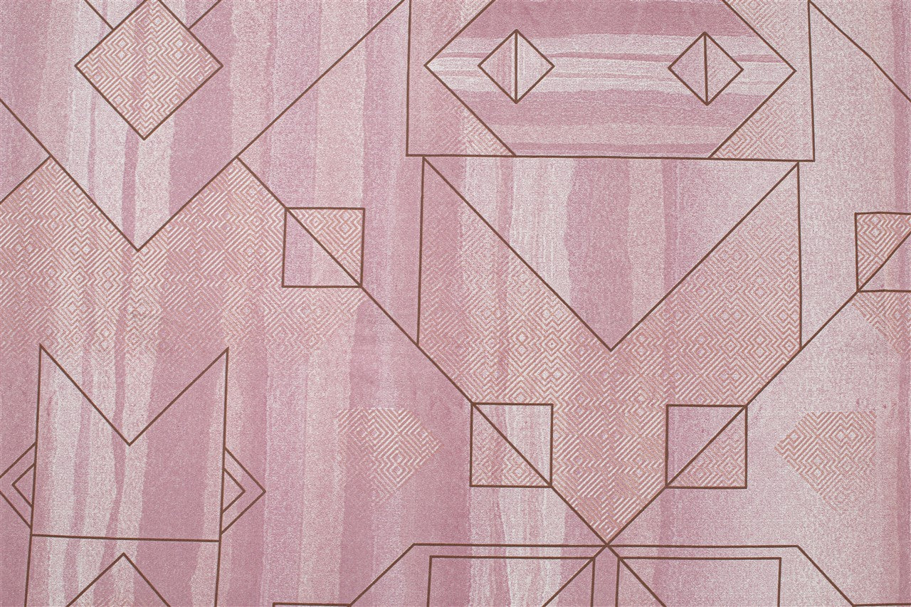 Soft Pink Geo-Lines King Fitted Bedsheet with 2 Pillow Covers 200TC (72x78x10 inches)