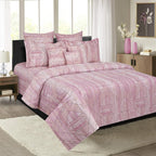 Soft Pink Geo-Lines King Fitted Bedsheet with 2 Pillow Covers 200TC (72x78x10 inches)