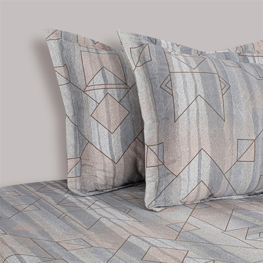 Modern Geo-Lines King Fitted Bedsheet with 2 Pillow Covers 200TC - Misty Grey (72x78x10 inches)