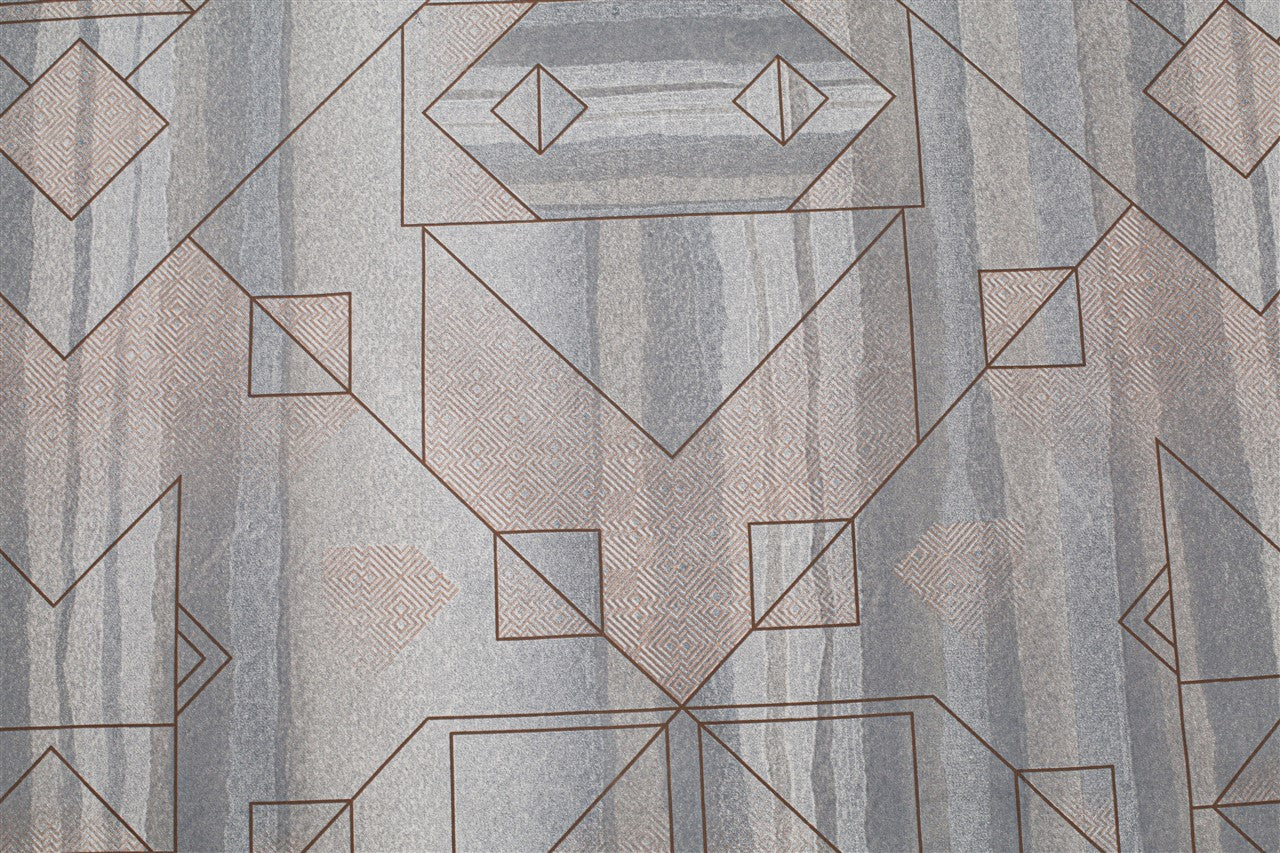 Modern Geo-Lines King Fitted Bedsheet with 2 Pillow Covers 200TC - Misty Grey (72x78x10 inches)