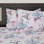 Lilac Breeze Floral King Fitted Bedsheet with 2 Pillow Covers 200TC - Soft Pastel Elegance (72x78x10 inches)