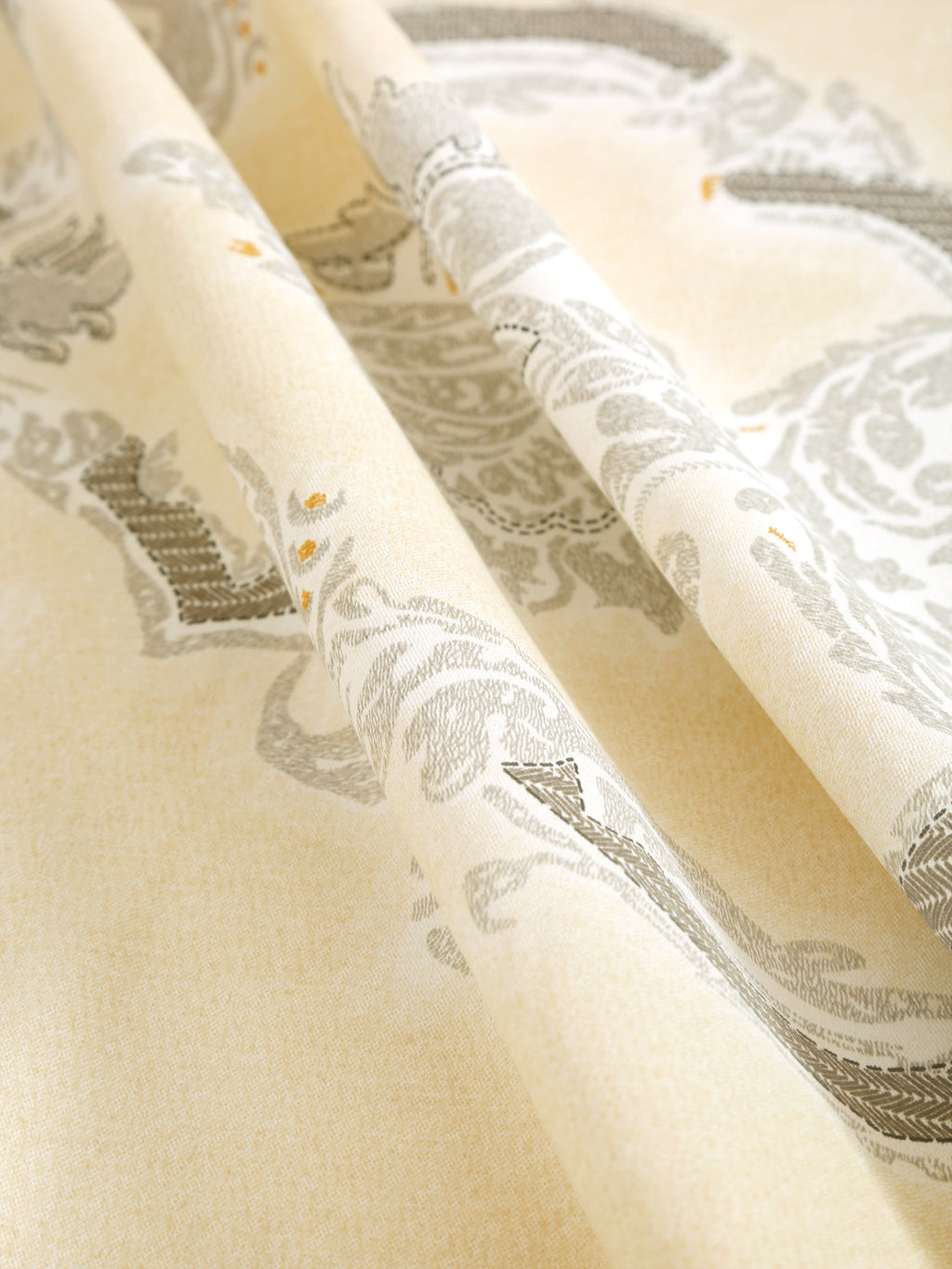 Pastel Yellow Royale Motif King Fitted Bedsheet with 2 Pillow Covers 200TC - Elegant Classic Design (72x78x10 inches)