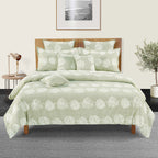 Pastel Green Botanical Print King Fitted Bedsheet with 2 Pillow Covers 200TC - Soft & Serene Look (72x78x10 inches)