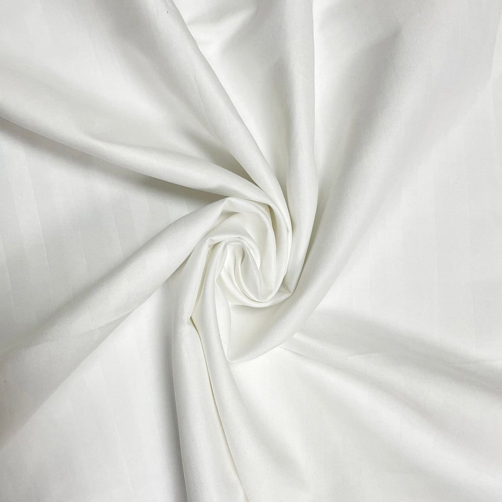 White Pinstripe Pure Cotton 300 TC King Fitted Bedsheet with 2 Pillow Covers (72x78x10 Inches)