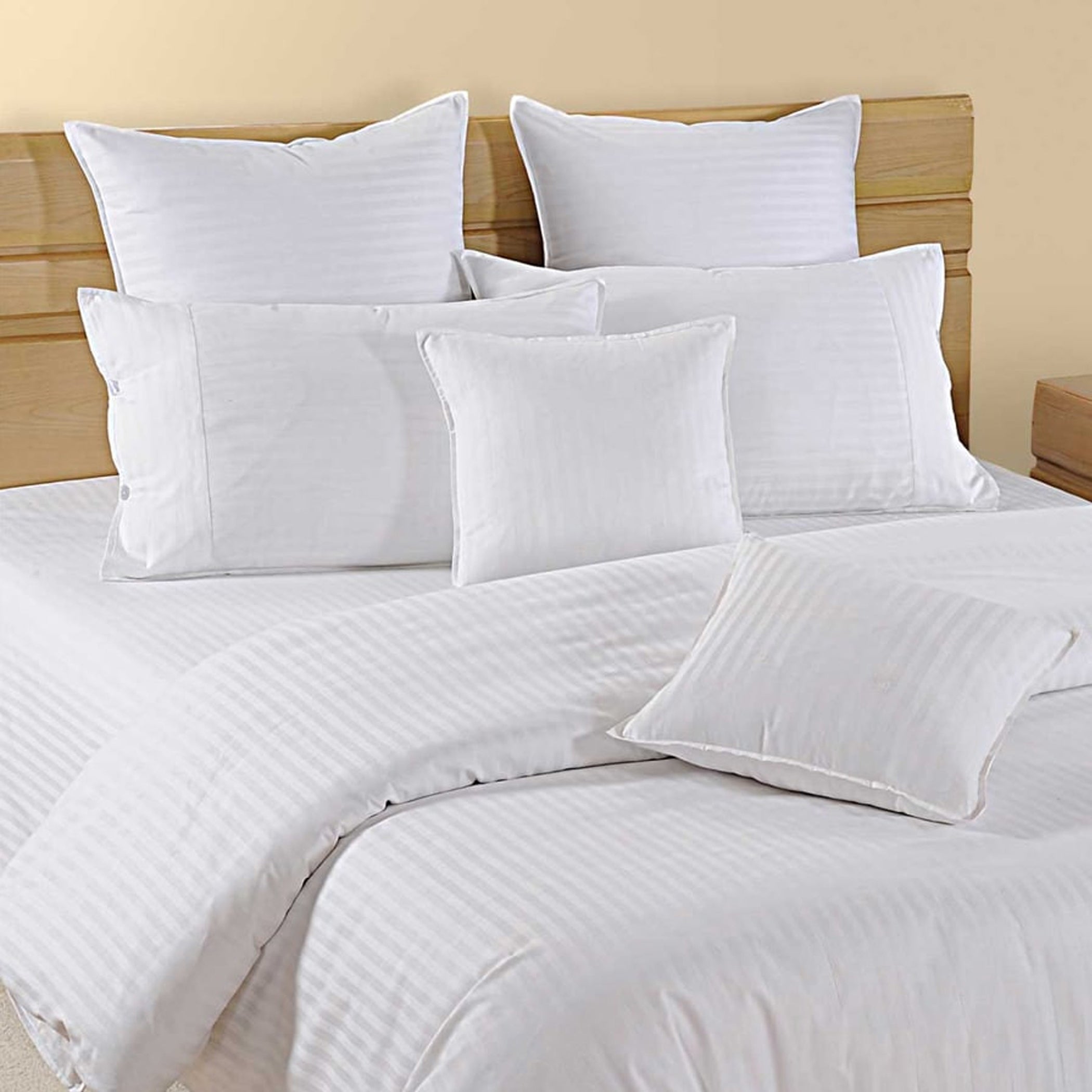 White Pinstripe Pure Cotton 300 TC King Fitted Bedsheet with 2 Pillow Covers (72x78x10 Inches)