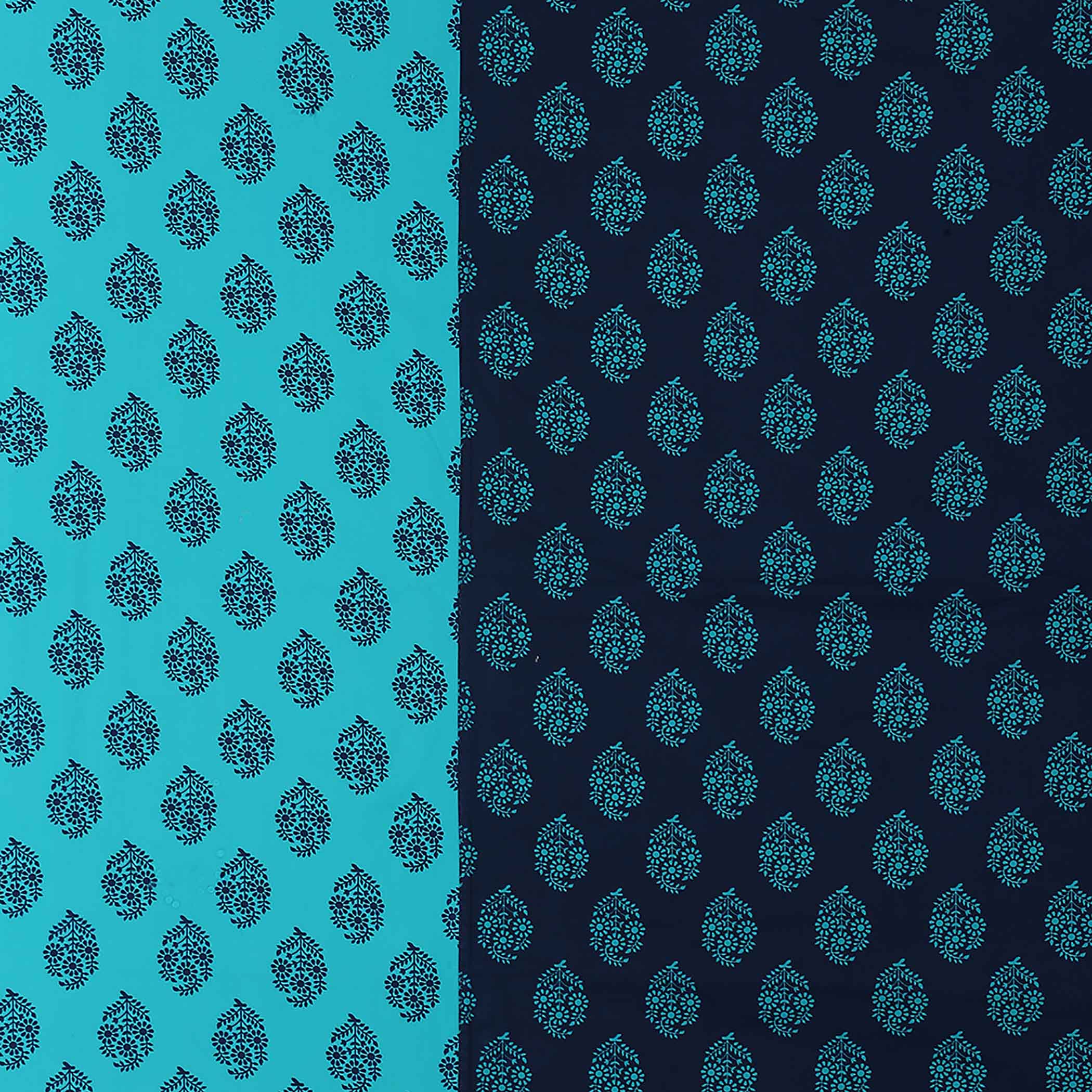 Indigo Oasis - Traditional Buti 200TC Cotton Queen Fitted Bedsheet (60x73x10 Inches)