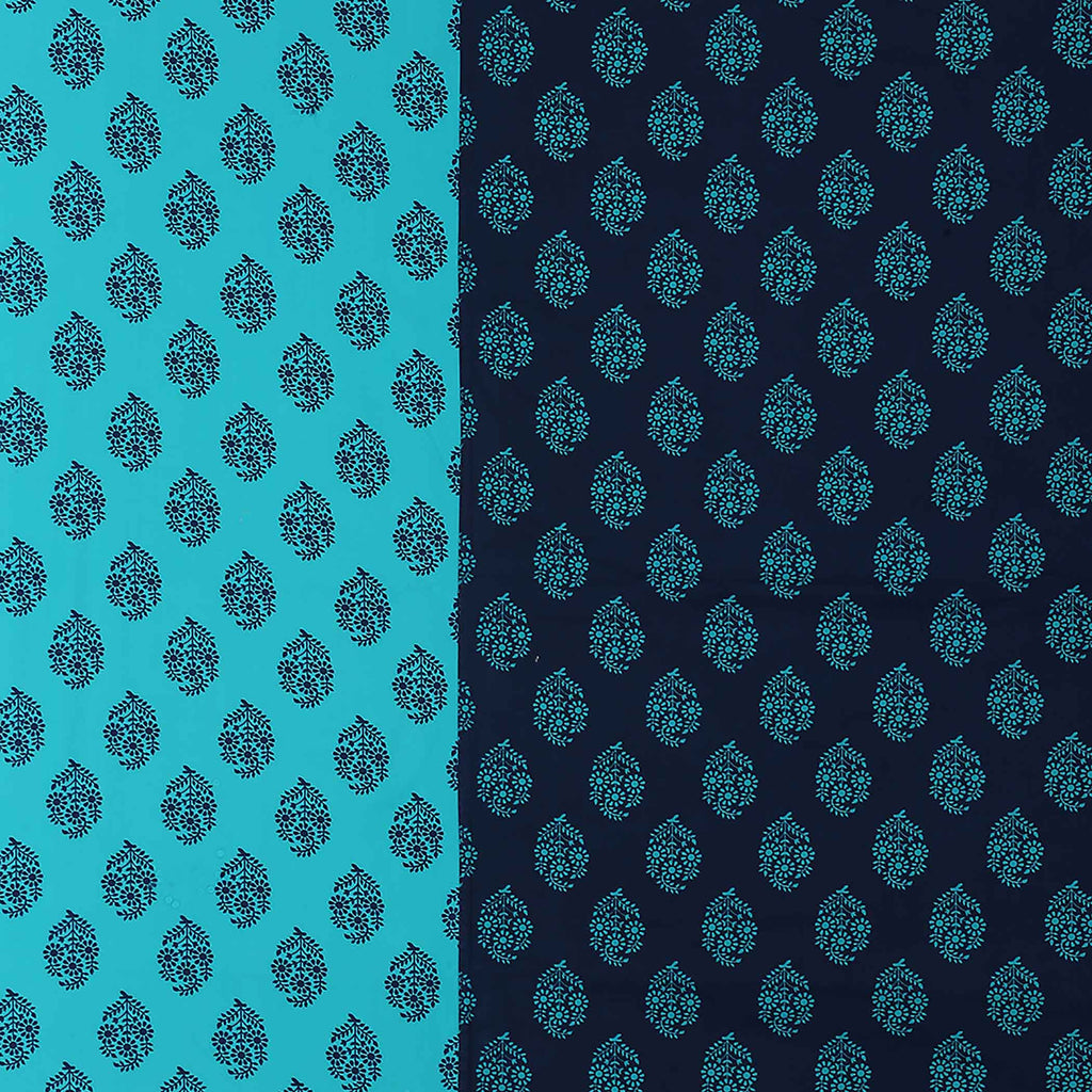 Indigo Oasis - Traditional Buti 200TC Cotton King Fitted Bedsheet (72x78x10 Inches)