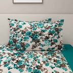 Teal Bloom - Floral 200TC Cotton multi colour Queen Fitted Bedsheet (60x73x10 Inches)
