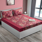 Paisleys in Crimson Garden - 200TC Cotton Queen Fitted Bedsheet (60x73x10 Inches)
