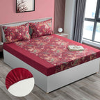 Paisleys in Crimson Garden - 200TC Cotton King Fitted Bedsheet (72x78x10 Inches)