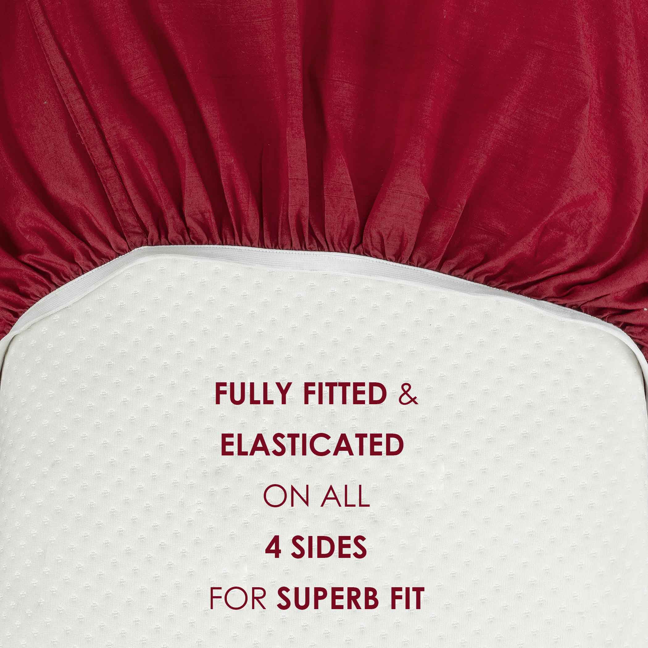 Paisleys in Crimson Garden - 200TC Cotton King Fitted Bedsheet (72x78x10 Inches)