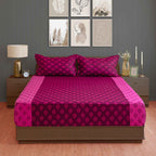 Magenta Mirage - Ethnic Buti 200TC Cotton Queen Fitted Bedsheet (60x73x10 Inches)