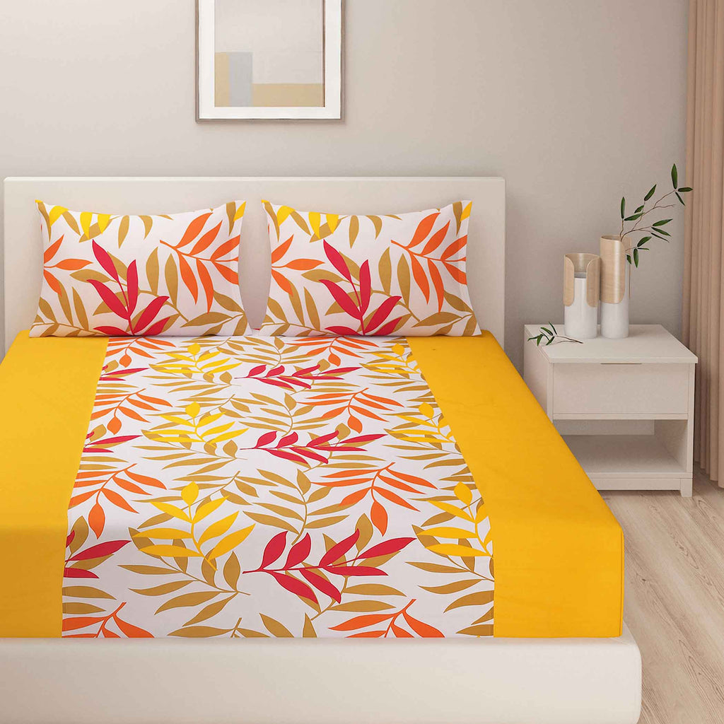 Shades of Autumn - Abstract Floral 200TC Cotton King Fitted Bedsheet (72x78x10 Inches)