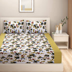 Olive Garden Floral Pure Cotton 200 TC King Fitted Bedsheet with 2 Pillow Covers (72x78x10 Inches)